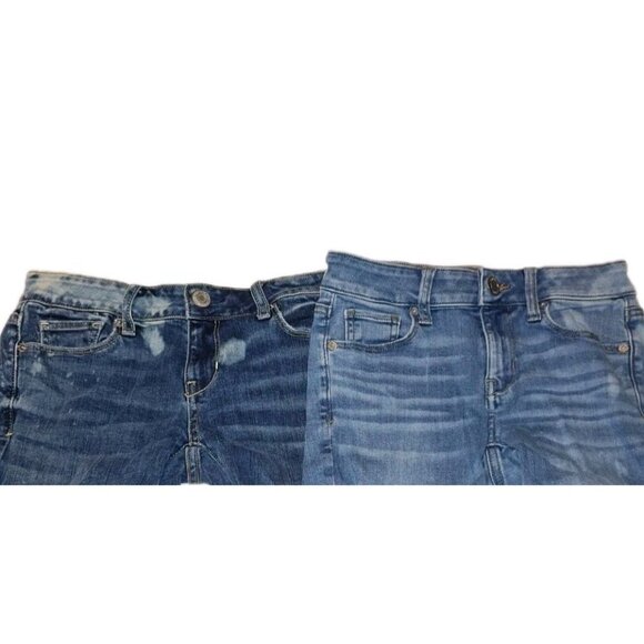 American Eagle Women's 0 Short Blue Jeans 25X26 Custom Bleached Lot Of Two - Picture 3 of 9